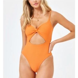 L Space Kyslee One Piece Tangerine Orange Classic Swimsuit Cut Out